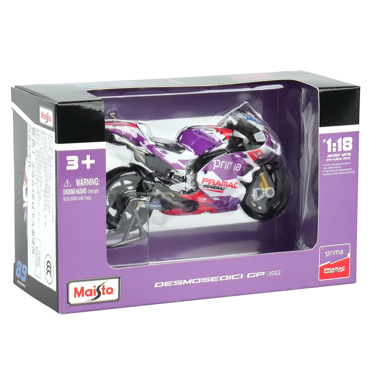 Maisto 1:18 2022 GP Racing Ducati Pramac Racing. Moto de juguete coleccionable.