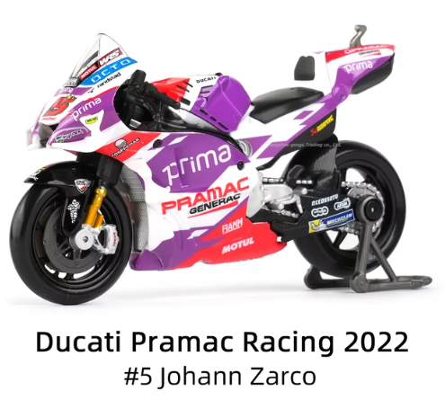 Maisto 1:18 2022 GP Racing Ducati Pramac Racing. Moto de juguete coleccionable.