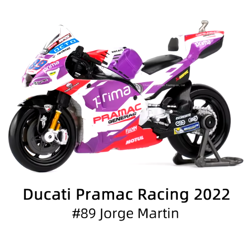 Maisto 1:18 2022 GP Racing Ducati Pramac Racing. Moto de juguete coleccionable.